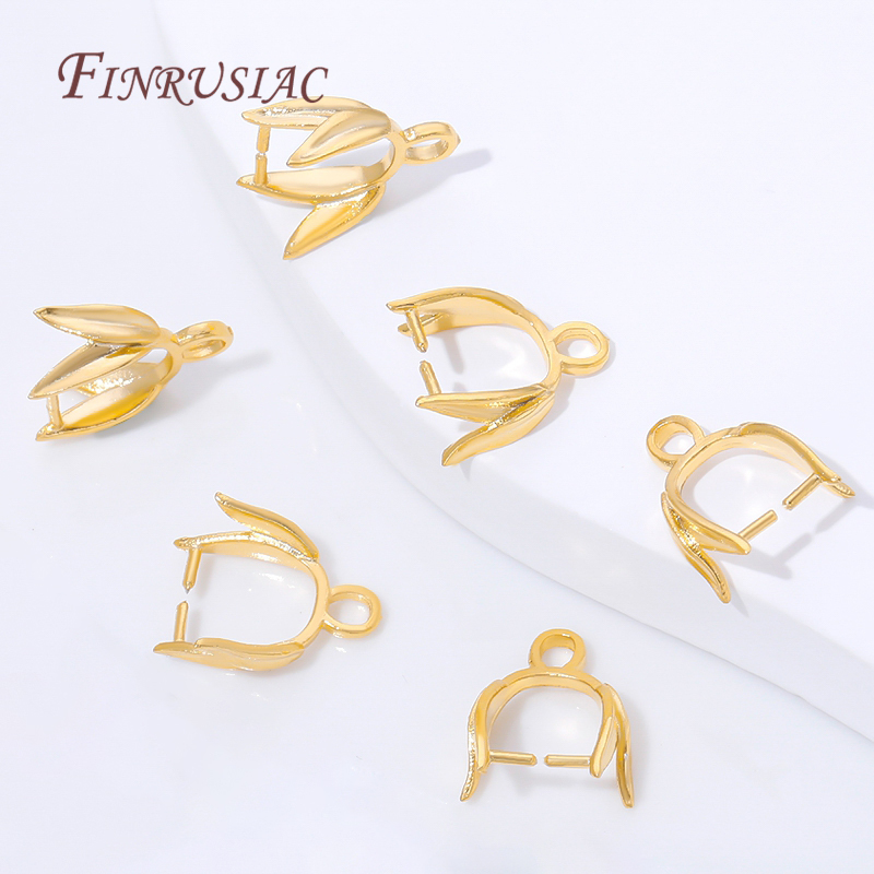 Jewelry Making Loops - 18K verguld messing knijpbeugels, bladvormige hangerconnectoren