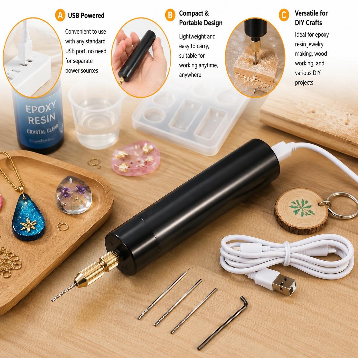 Jewelry Making Dc - Mini elektrische boormachine USB-aangedreven draagbare roterende
